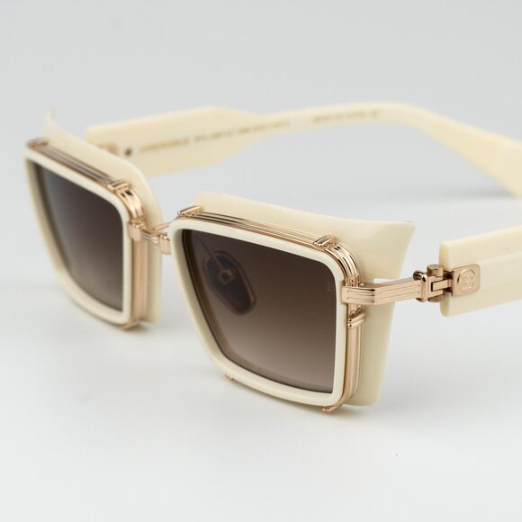 Balmain Men Sunglasses Titanium Gold Bone Brown Rectangle ADMIRABLE BPS-130C-52 - Picture 5 of 14